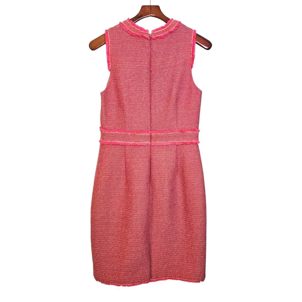 J. Crew Tweed Fringe Neon Pink Preppy Sleeveless Dress